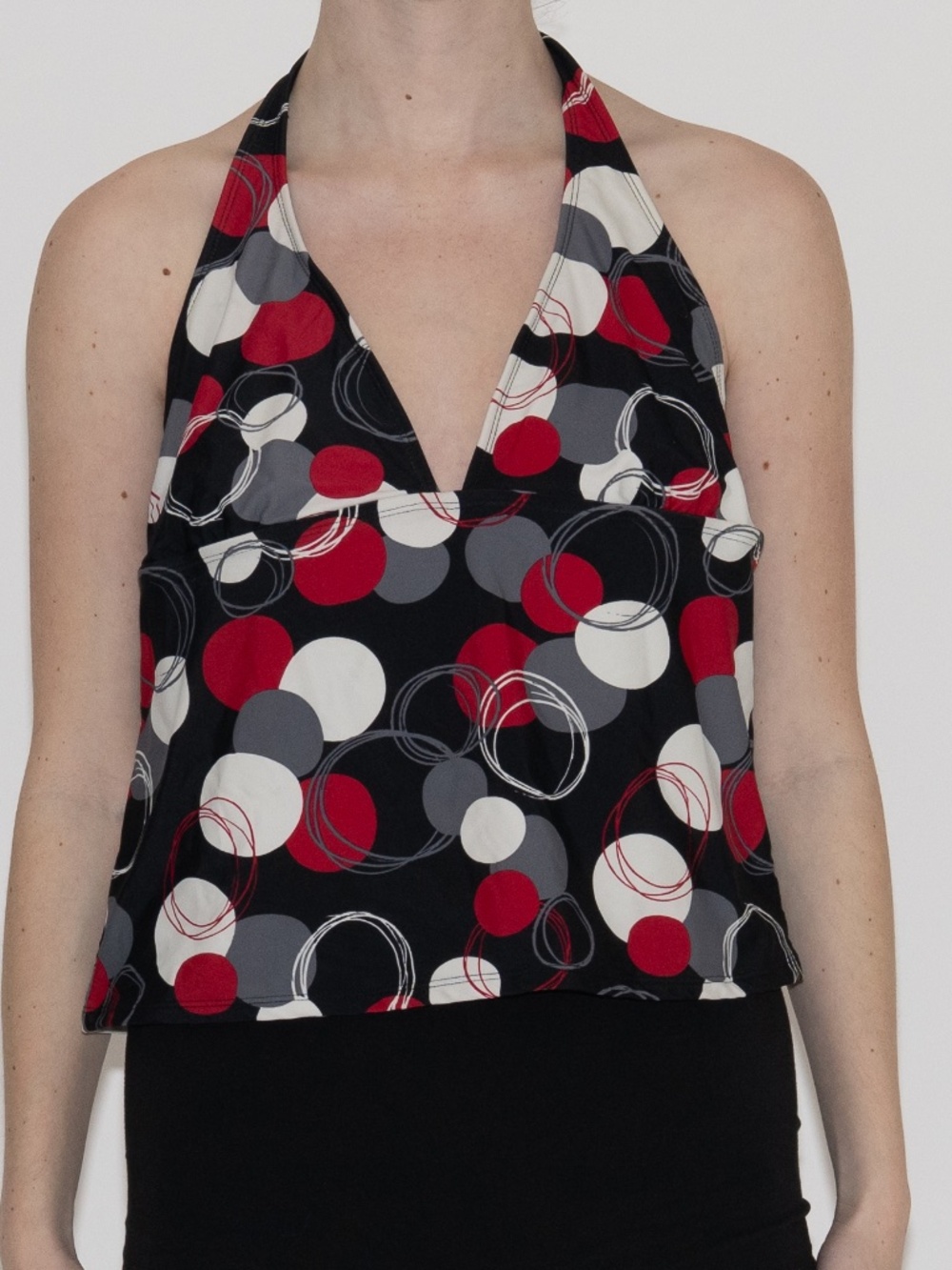 Y2k polka dot tankini top black red white halter top Large XL